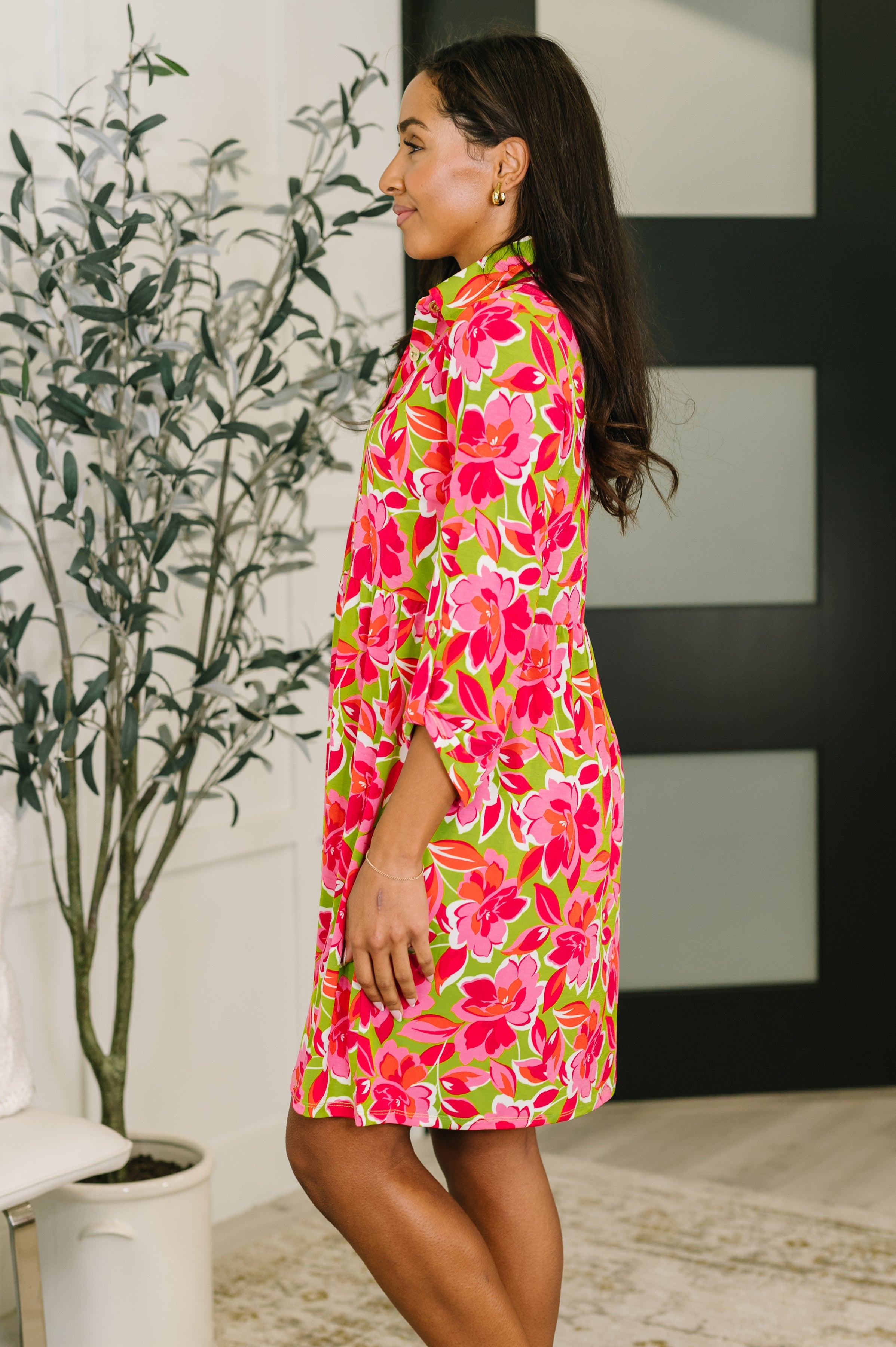 Inspire Collared Dress in Pink Blossom - Charming Charlie
