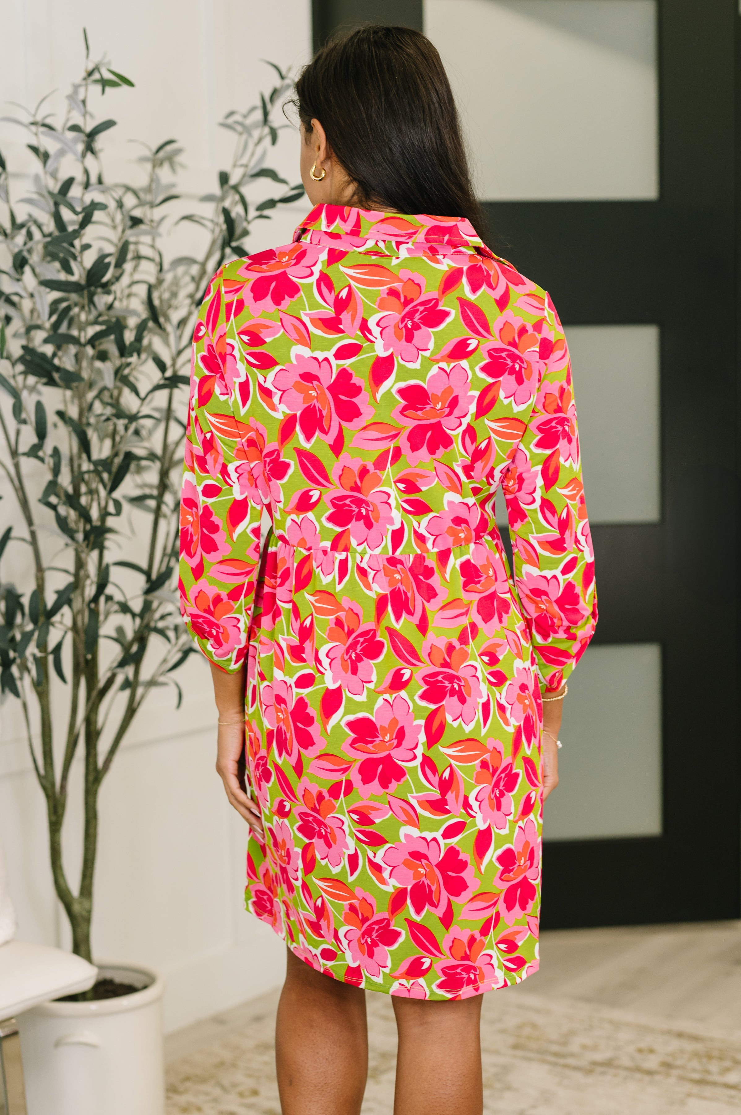 Inspire Collared Dress in Pink Blossom - Charming Charlie
