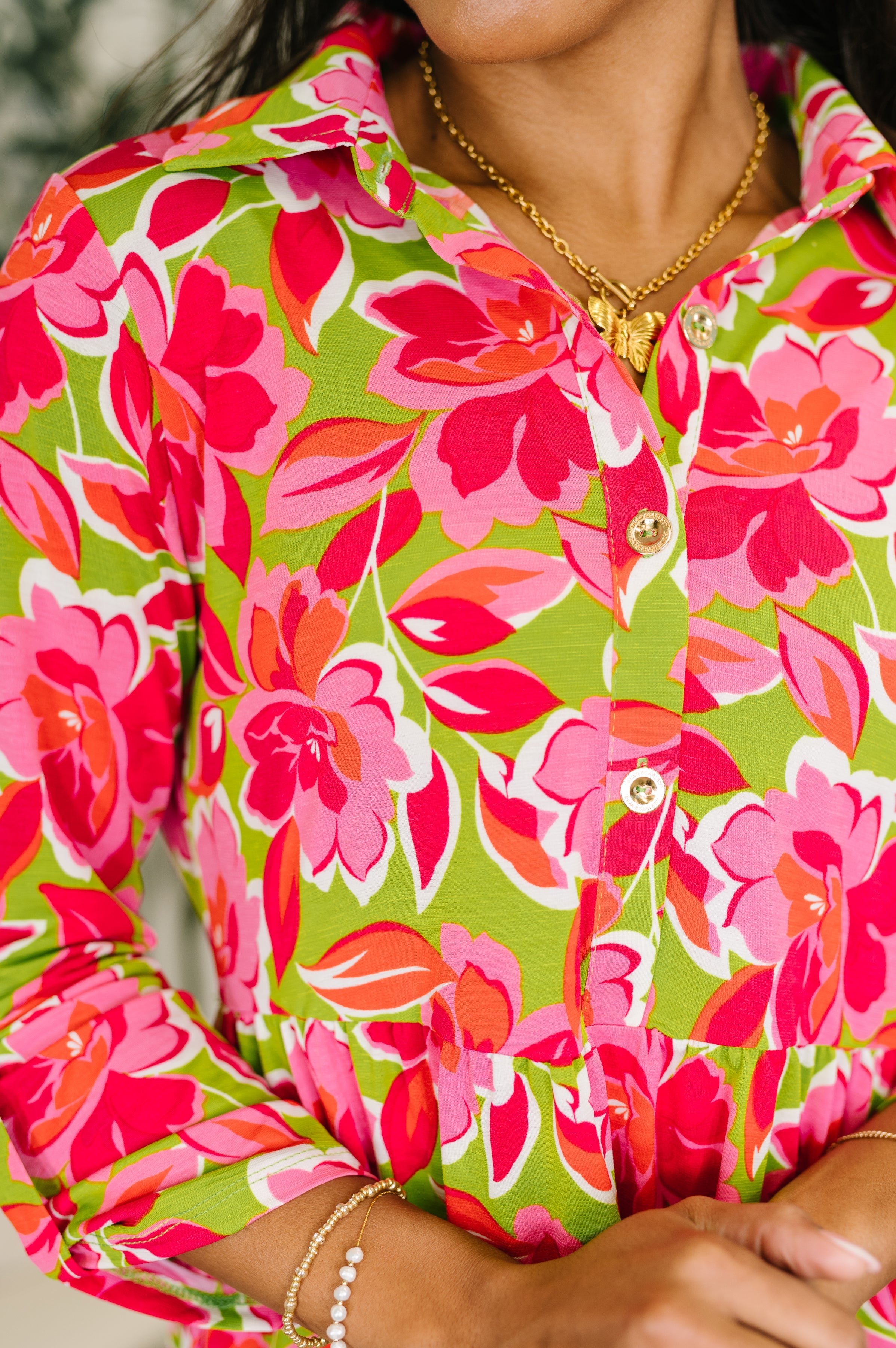 Inspire Collared Dress in Pink Blossom - Charming Charlie
