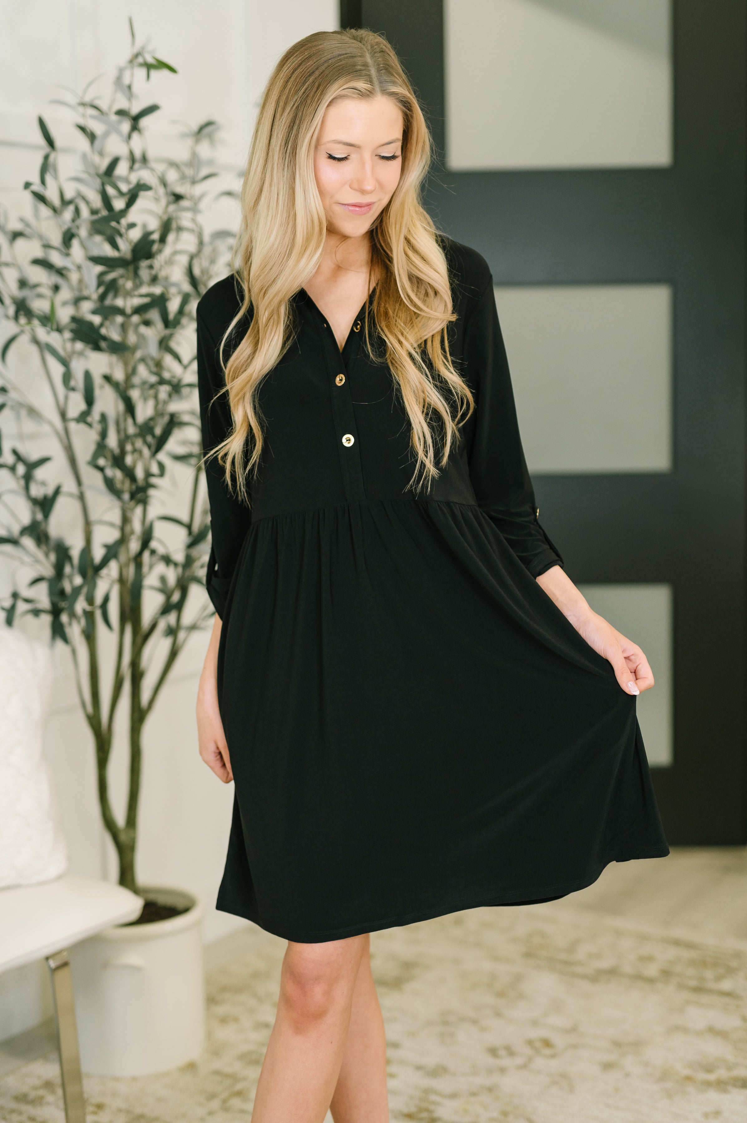 Inspire Collared Neck Dress in Black - Charming Charlie