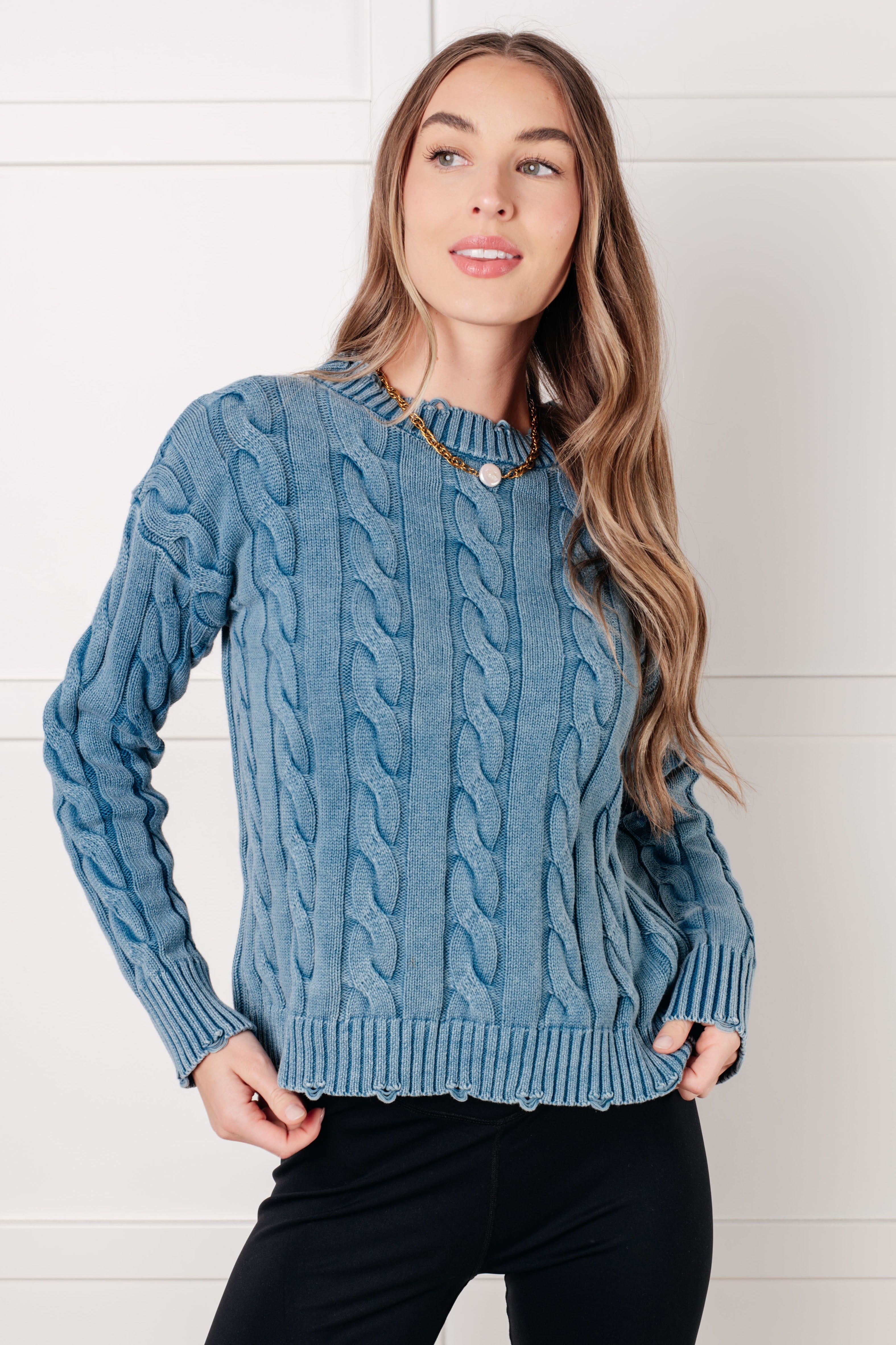 In the Right Direction Cable Knit Sweater - Charming Charlie