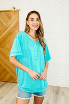 In the Rotation Exposed Seam Tee in Aqua - Charming Charlie