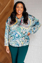 In the Willows Button Up Blouse in Teal Paisley - Charming Charlie