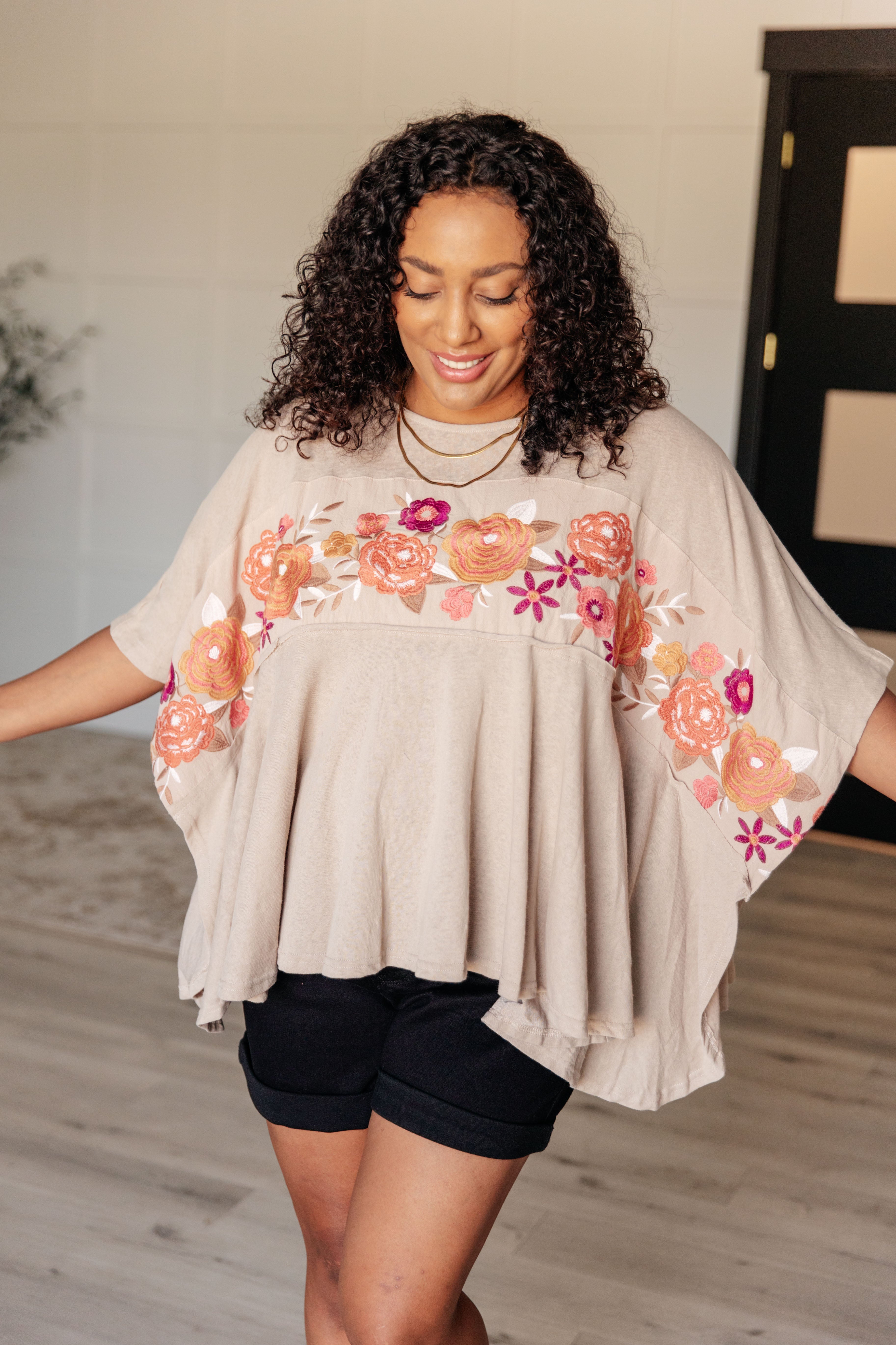 Isabel Embroidered Tunic in Mocha - Charming Charlie