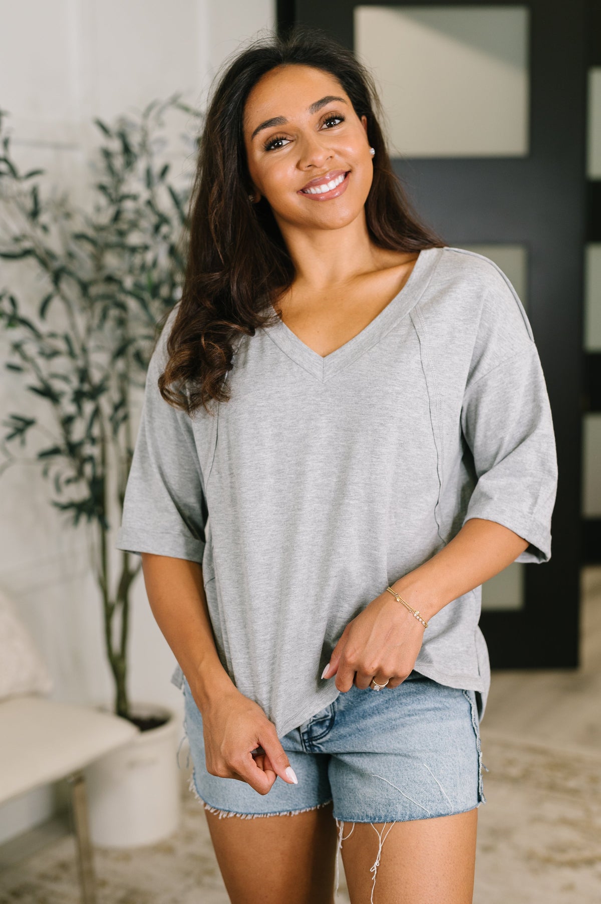 It's All You Oversized Tunic Top in Grey - Charming Charlie