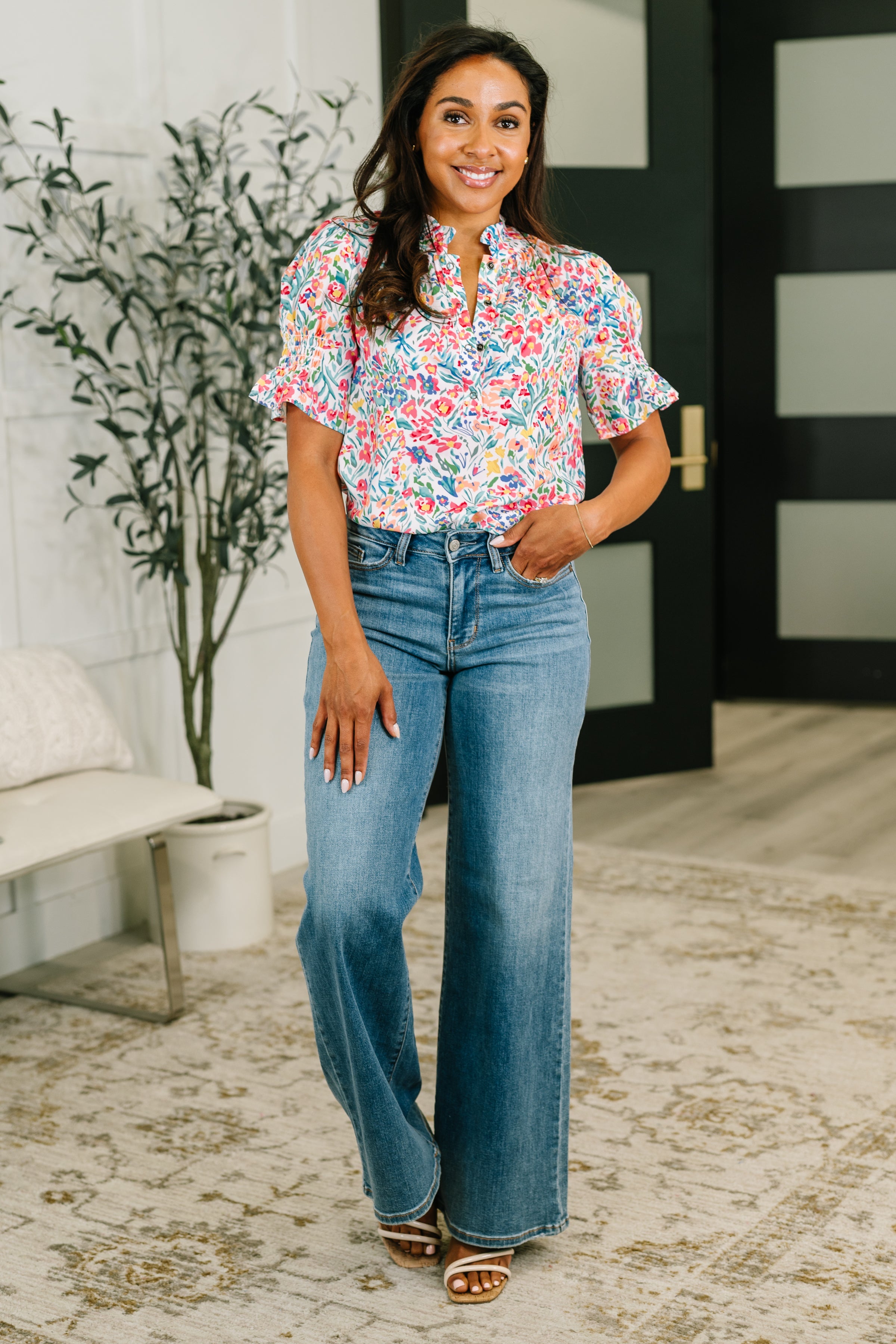 It's Been a Day Split Neck Blouse - Charming Charlie