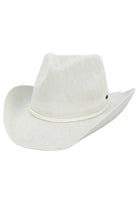Ivory C.C Metallic Band Trim Cowboy Hat offers a stylish twist to the classic cowboy hat. With a metallic band trim, it adds a touch of glamour to any outfit. Made with quality materials, it provides both fashion and functionality, making it a must-have accessory for any fashion-forward individual. Elevate your western look with this trendy cowboy hat.