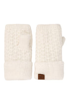 Ivory C.C Smocking Stitch Pattern Fingerless Gloves. Comfortable, soft brushed poly stretch knit, finished with a hint of stretch for comfort and flexibility. Wear as fingerless gloves or cover up as mitten, either way you will love these glitters in soft neutral colors. Perfect Gift Birthday, Christmas, Stocking Stuffer, Secret Santa, Holiday, Anniversary, Valentine's Day, Loved One.