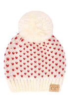 Ivory Red C C Kids Heart Pattern Knit Beanie with Pom, awesome heart pattern design with yarn pom makes it beautiful and keeps your kids standing out with perfect beauty. Wear throughout the winter and cold days to ensure absolute comfortability. Coordinate with any outfit to match the best with perfect warmth and coziness. It Comes in one size winter cap with a pom that fits most head sizes. Enjoy the winter in comfort with this Heart Beanie!