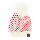 Ivory-Red- C.C Heart Pattern Knit Pom Beanie Hat, before running out the door into the cool air, you’ll want to reach for this toasty beanie to keep you incredibly warm. Awesome winter gift accessory! Perfect Gift Birthday, Christmas, Stocking Stuffer, Secret Santa, Holiday, Anniversary, Valentine's Day, Loved One.