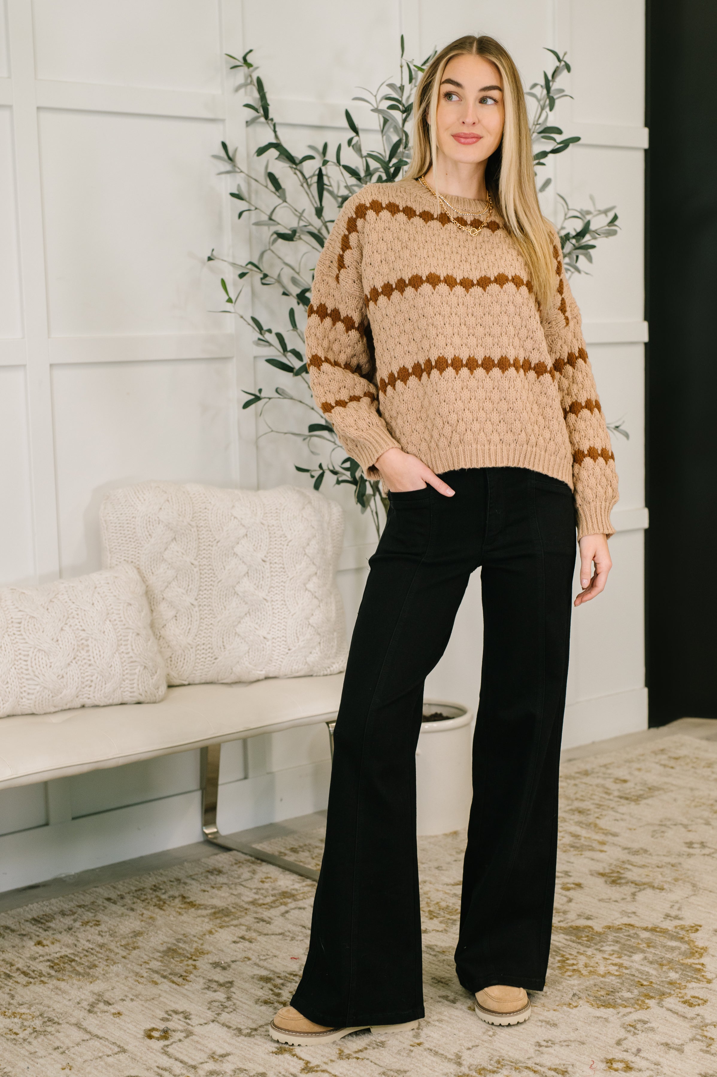 Ivy Lane Textured Sweater in Taupe - Charming Charlie