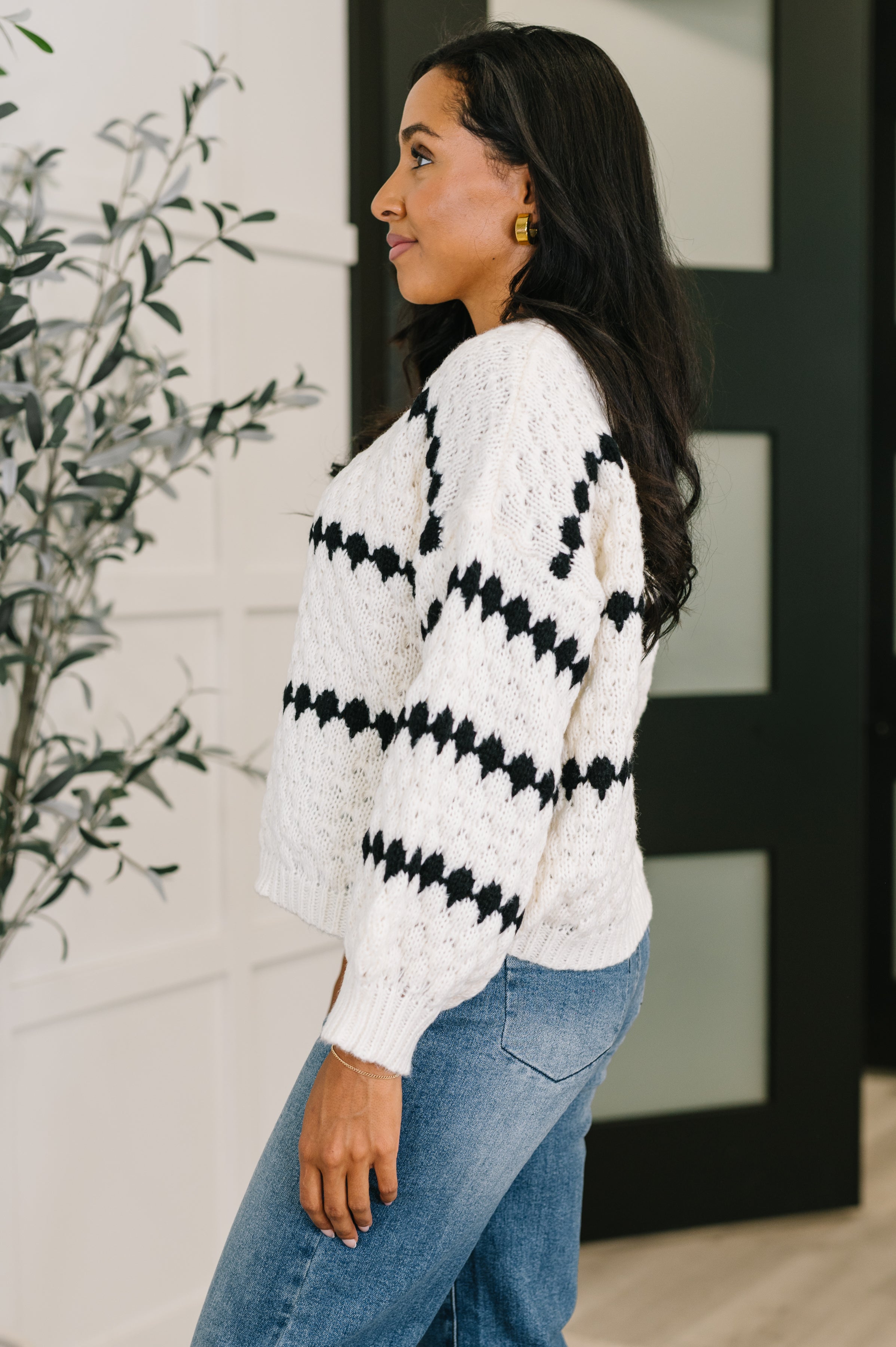 Ivy Lane Textured Sweater in White and Black - Charming Charlie