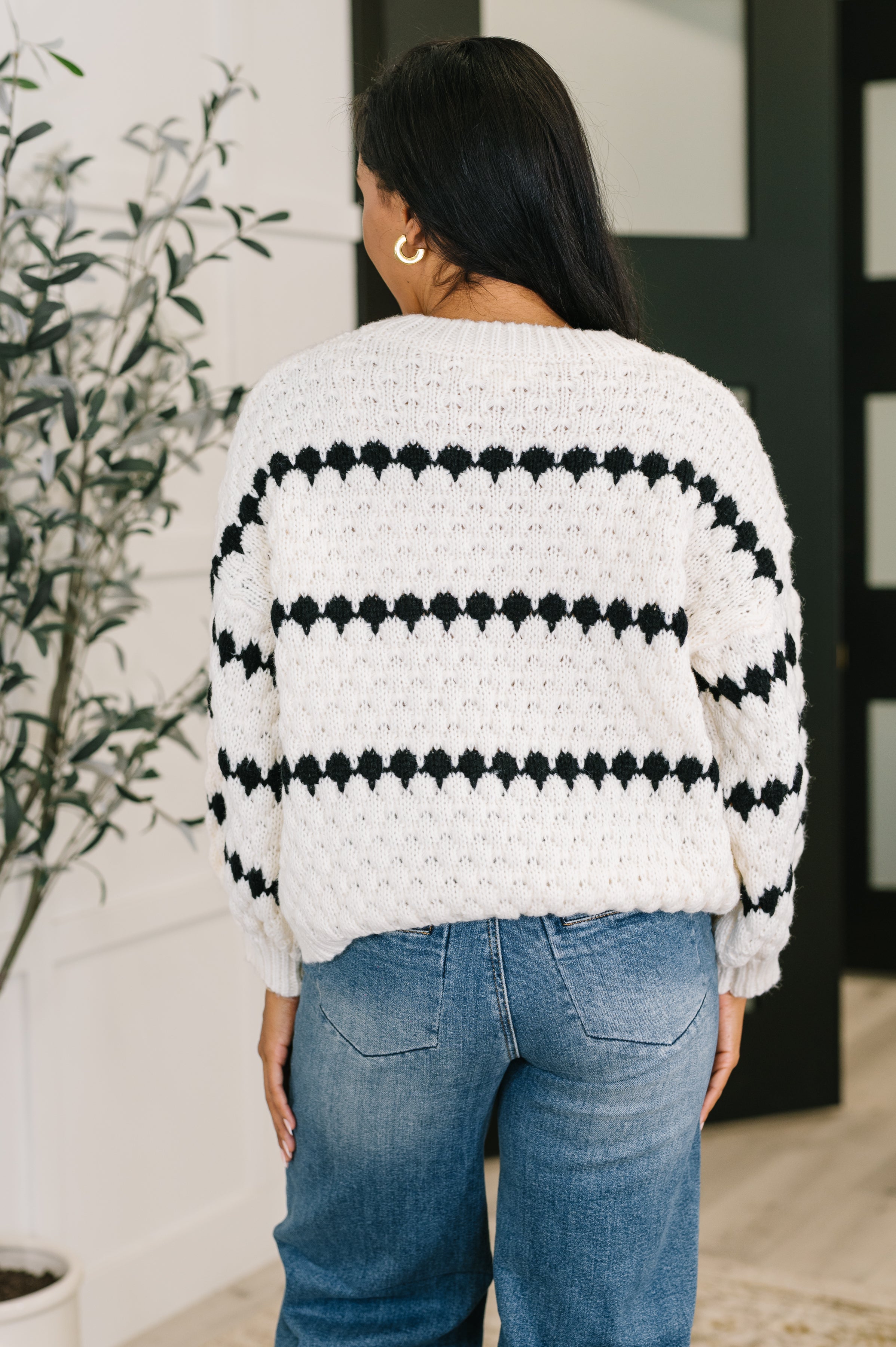 Ivy Lane Textured Sweater in White and Black - Charming Charlie