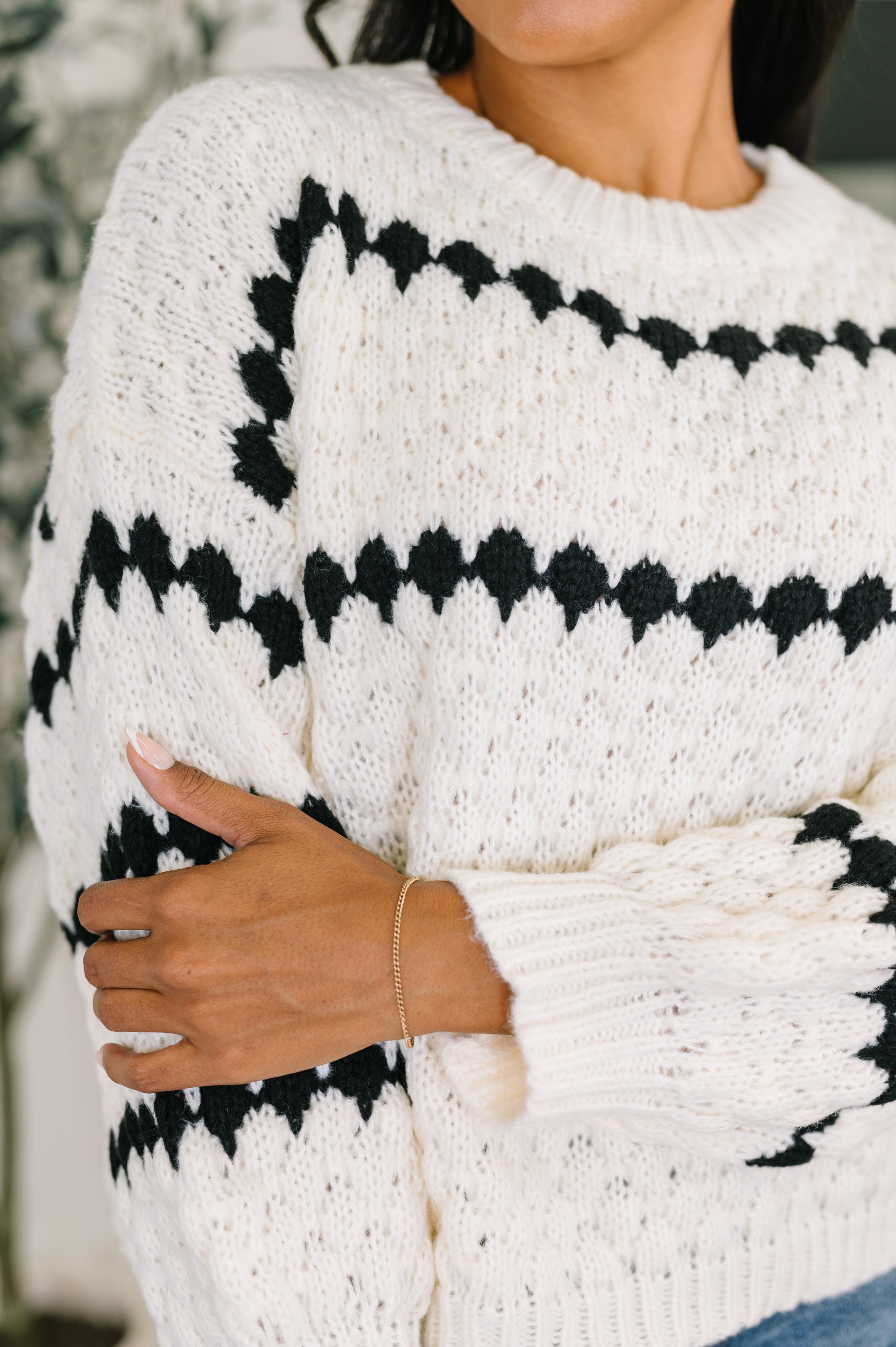 Ivy Lane Textured Sweater in White and Black - Charming Charlie