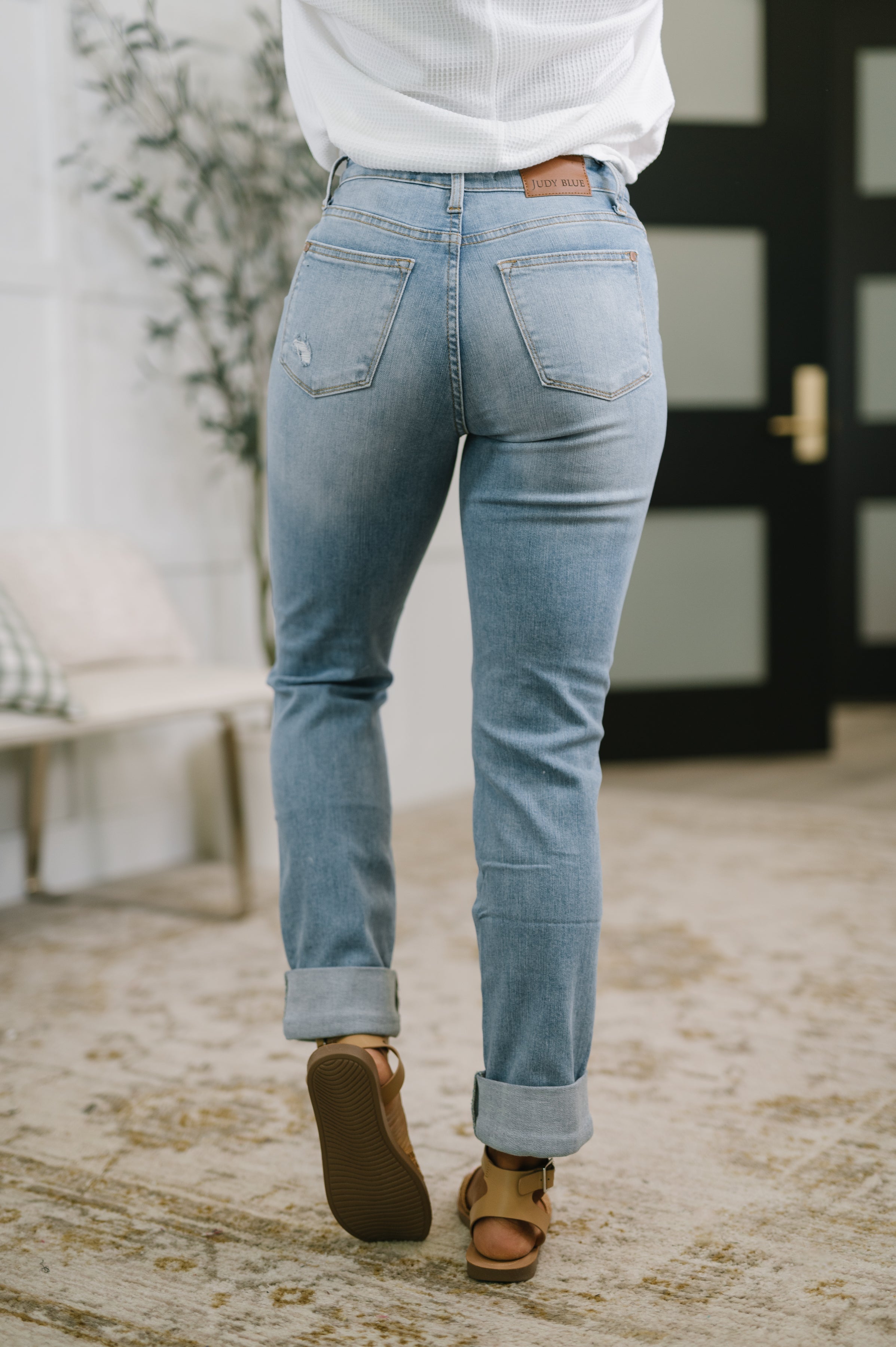 Aiden High Rise Patch Pocket Distressed Boyfriend Jeans - Charming Charlie
