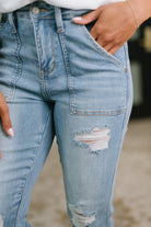 Aiden High Rise Patch Pocket Distressed Boyfriend Jeans - Charming Charlie