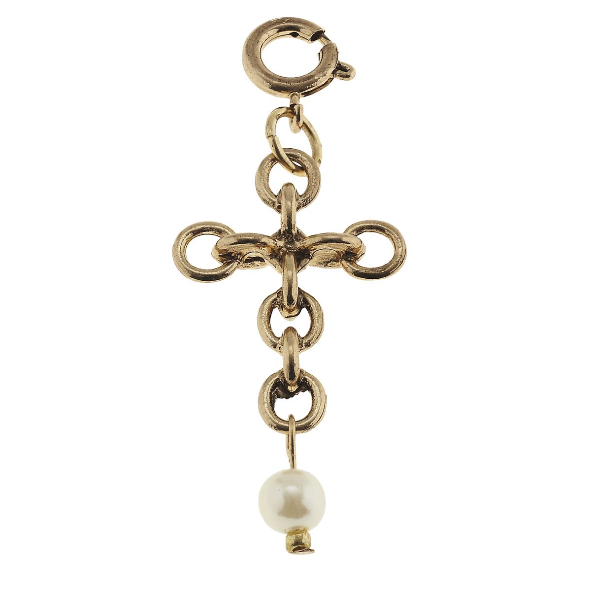 Antique Gold Chain Cross and Ivory Pearl Linked Charm Charming Charlie