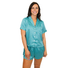 Here's the Deal, Teal Satin Pajama Short Set - Charming Charlie