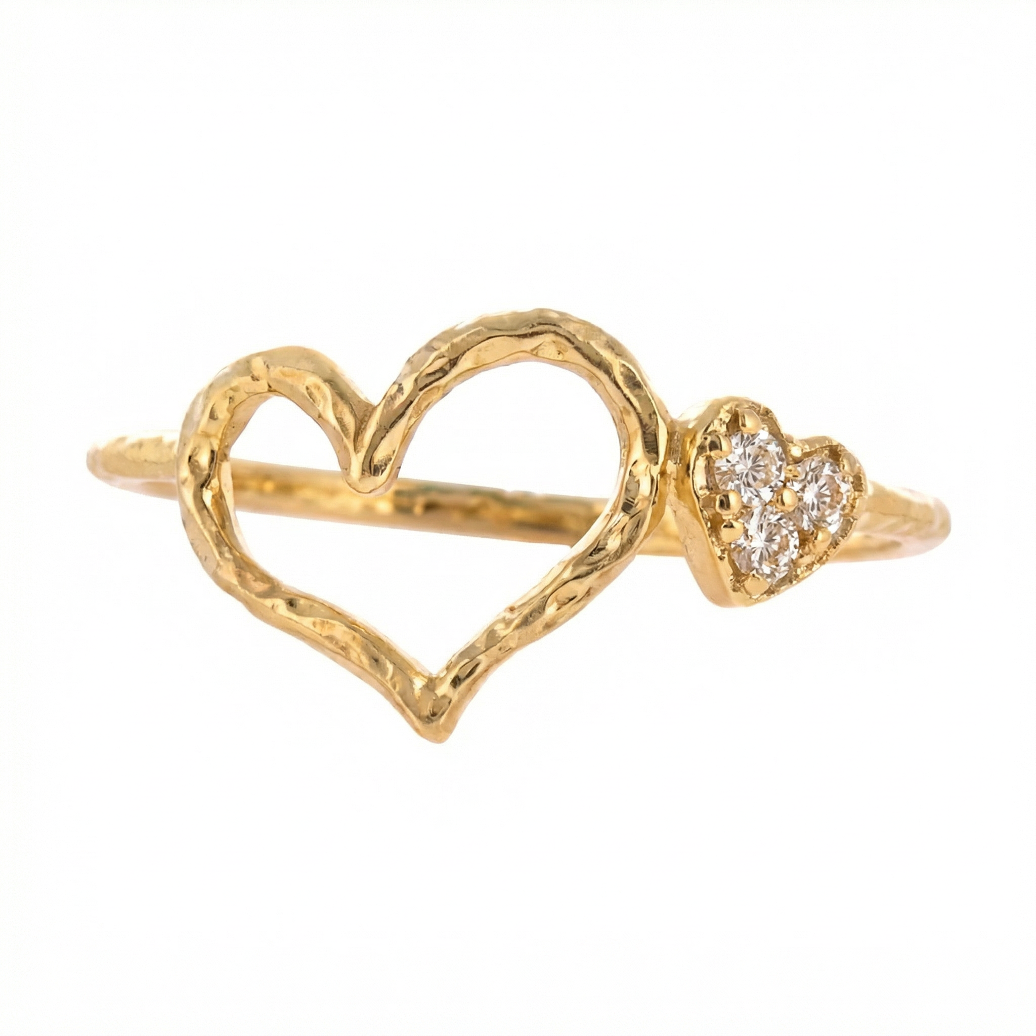 18K Gold Plated Gold Open Heart with Crystal Heart Ring - Charming Charlie