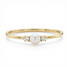 18K Gold Plated Single Pearl with Crystals on either Side Ring - Charming Charlie