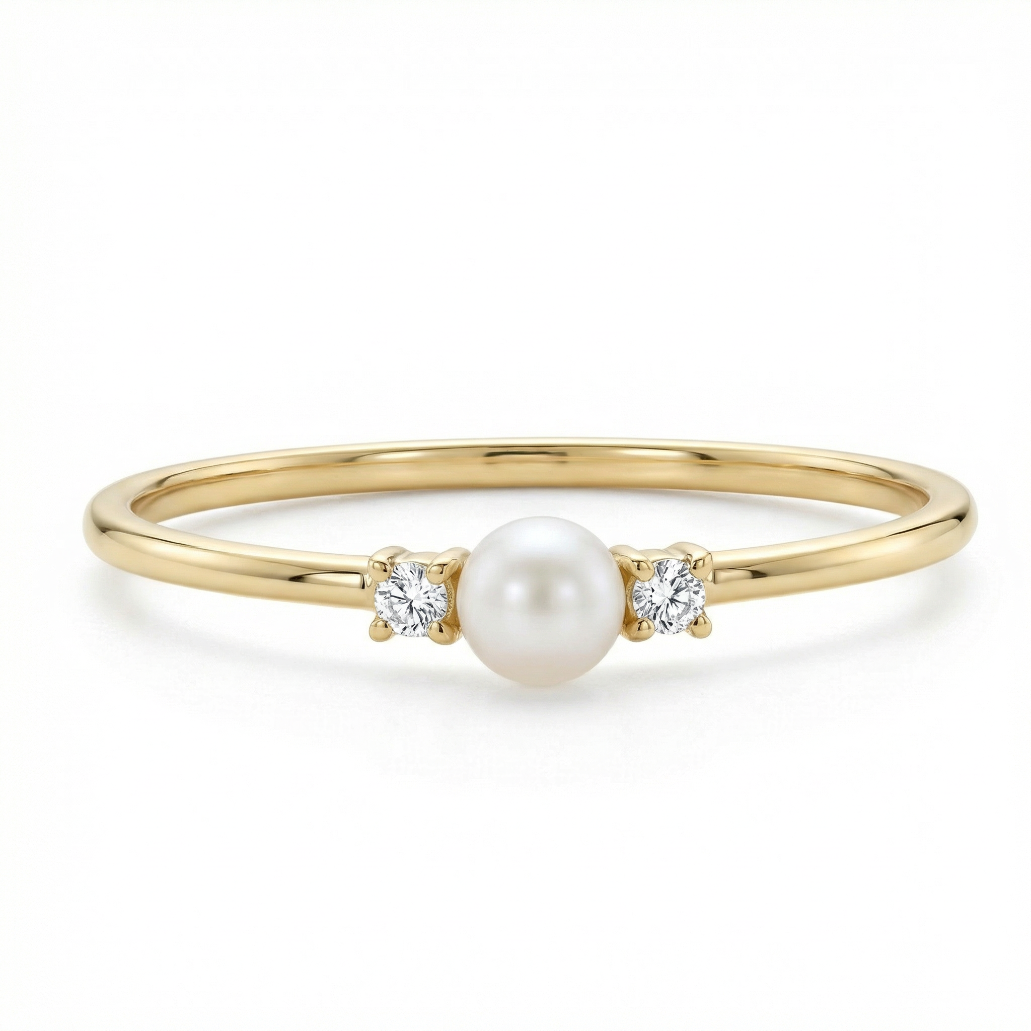 18K Gold Plated Single Pearl with Crystals on either Side Ring - Charming Charlie
