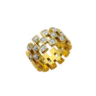 18K Gold Plated Checkered Band Ring with Clear Square Crystals
