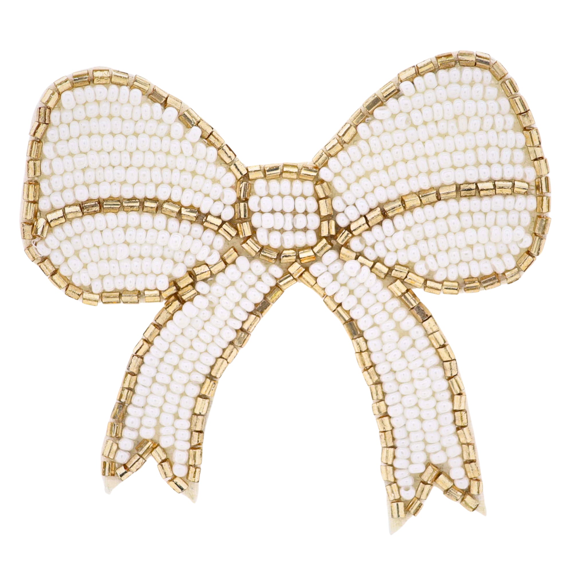 Bow White & Gold Beaded Brooch