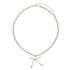 Gold Beaded Necklace with Pearl Beaded Bow