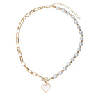 Pearl, Gold Chain, Beaded Necklace with Shell Heart