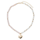 Pink, Gold, Pearl Rose Quartz Beaded Necklace with Gold Cross
