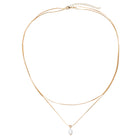 Gold Snake Chain 2 Layer Necklace with Single Pearl