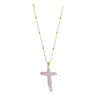 18k Gold Plated Ball Station Chain Necklace with Electroplated Pearl Cross