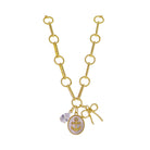 18k Gold Plated Round Disk, Oval Link Chain Necklace with Bow, Anchor, Crystal Teardrop