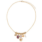 Gold Bead Bar with Heart, Floral Oval, Butterfly, Flower Charms O Chain Necklace