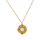 Gold Twisted Bar, Oval Link Chain Necklace with Clear Crystal Center Artisan Flower