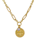 Gold Mixed Cable, Paperclip Chain Necklace with Gold Coin with Cross, Crystal Charm