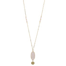 32" Faceted Pink Quartz Stone Necklace with Gold Disk Dangle, 3" Ext