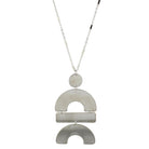 24" Adjustable Necklace with Two Sided, Brushed and Shiny, Silver Half Circle, Rectangle, Half Circle