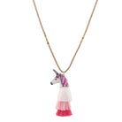 16" Kids Tan Suede Necklace with Unicorn Icon & White, Light Pink, Pink Tassel, 3" Ext