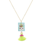 14" Kids Llama Necklace with Pink Wrapped Lime Tassel, 3" Ext