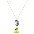 14" Kids Unicorn Necklace with Purple Wrapped Lime Tassel, 3" Ext