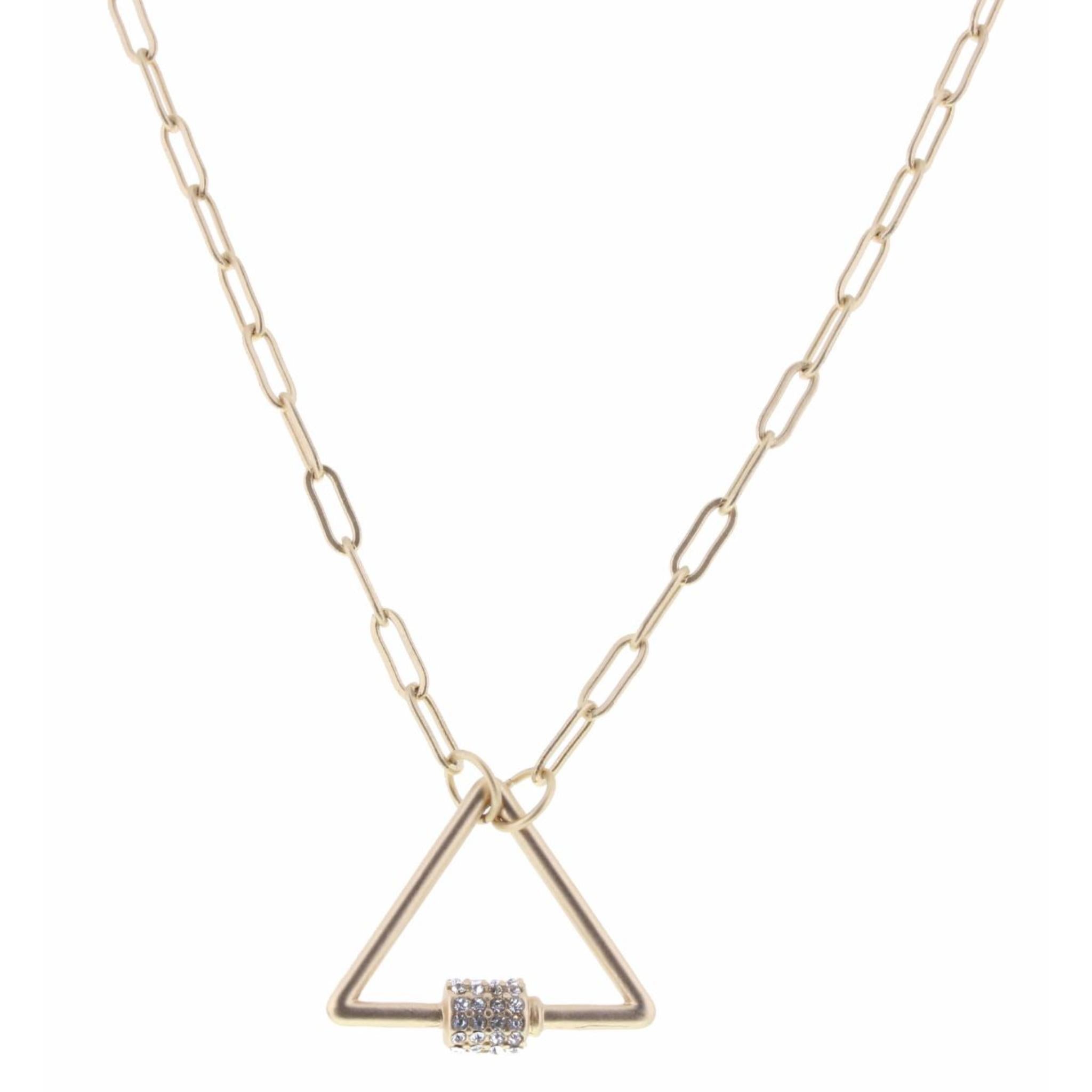 16" Matte Gold Triangle Carabiner Necklace, 3" Ext