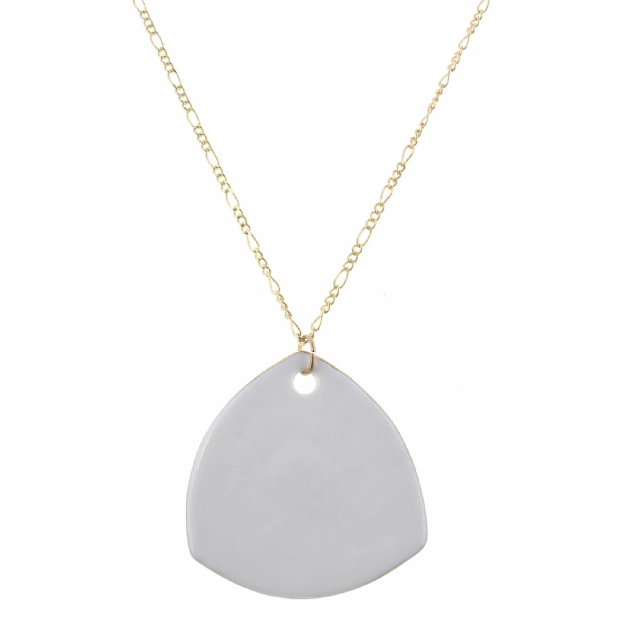 32" White Ceramic Rounded Triangle Necklace, 3" Ext