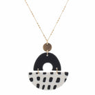 30" Polymer Black Arch with White Half Circle with Black Dots Necklace, 3" Ext