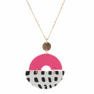30" Polymer Clay Hot Pink Arch with White Half Circle with Black Dots Necklace, 3" Ext
