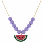 Kids 14" Purple Matte Rubber Beaded & Gold Chain with Polymer Watermelon Necklace, 3" Ext