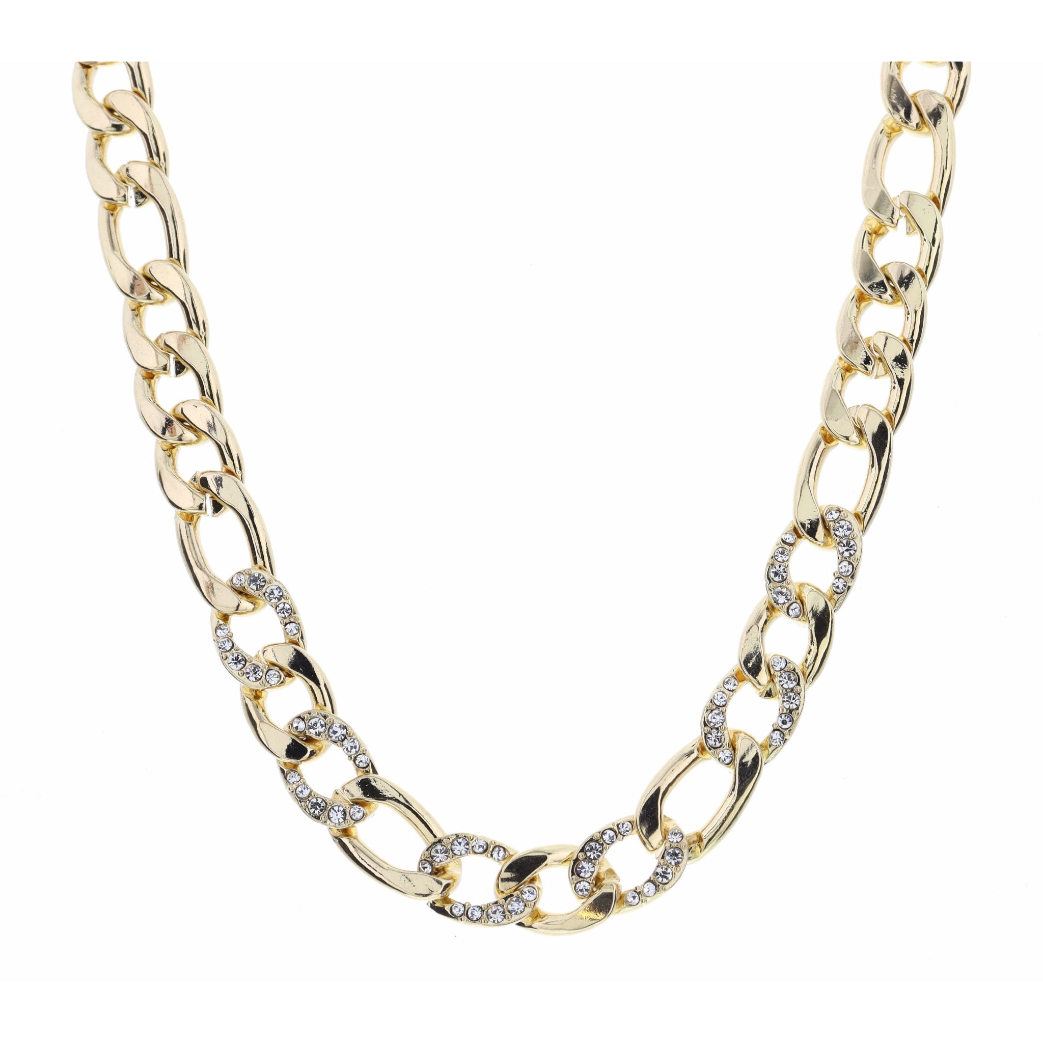 16" Clear Crystal Embellished Figaro Chain Necklace , 3" Ext