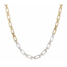 16" Two Tone Rectangle Cable Chain with Clear Crystals Necklace , 3" Ext