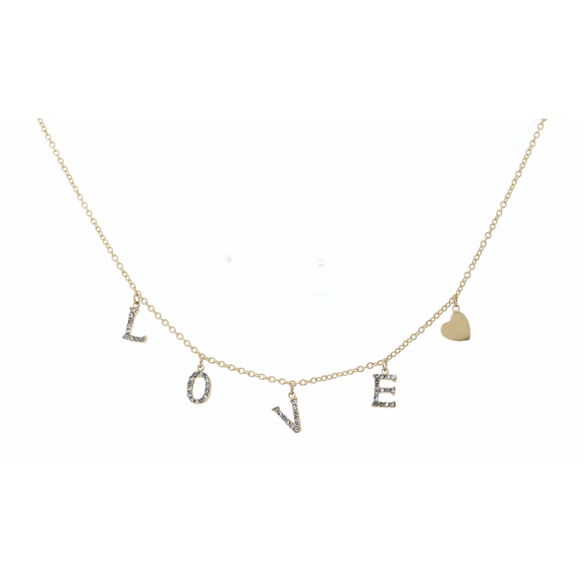 16" Clear Crystal Love with Gold Heart Necklace, 3" Ext