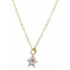 16" Blue Star, White Rectangle Star, Lobster Claw Accent Necklace, 3" Ext